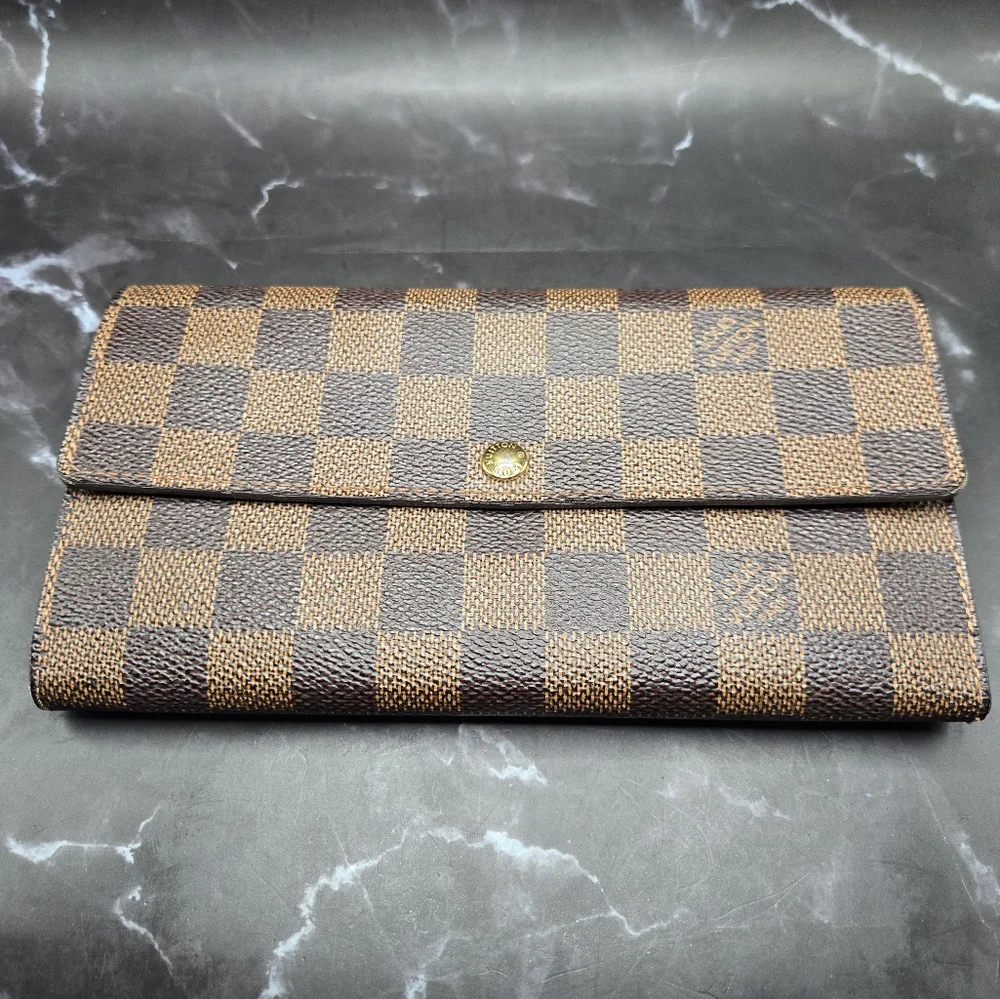 EUC Louis Vuitton Damier Ebene Coated Canvas Leather Sarah Long Wallet - Picture 2 of 14